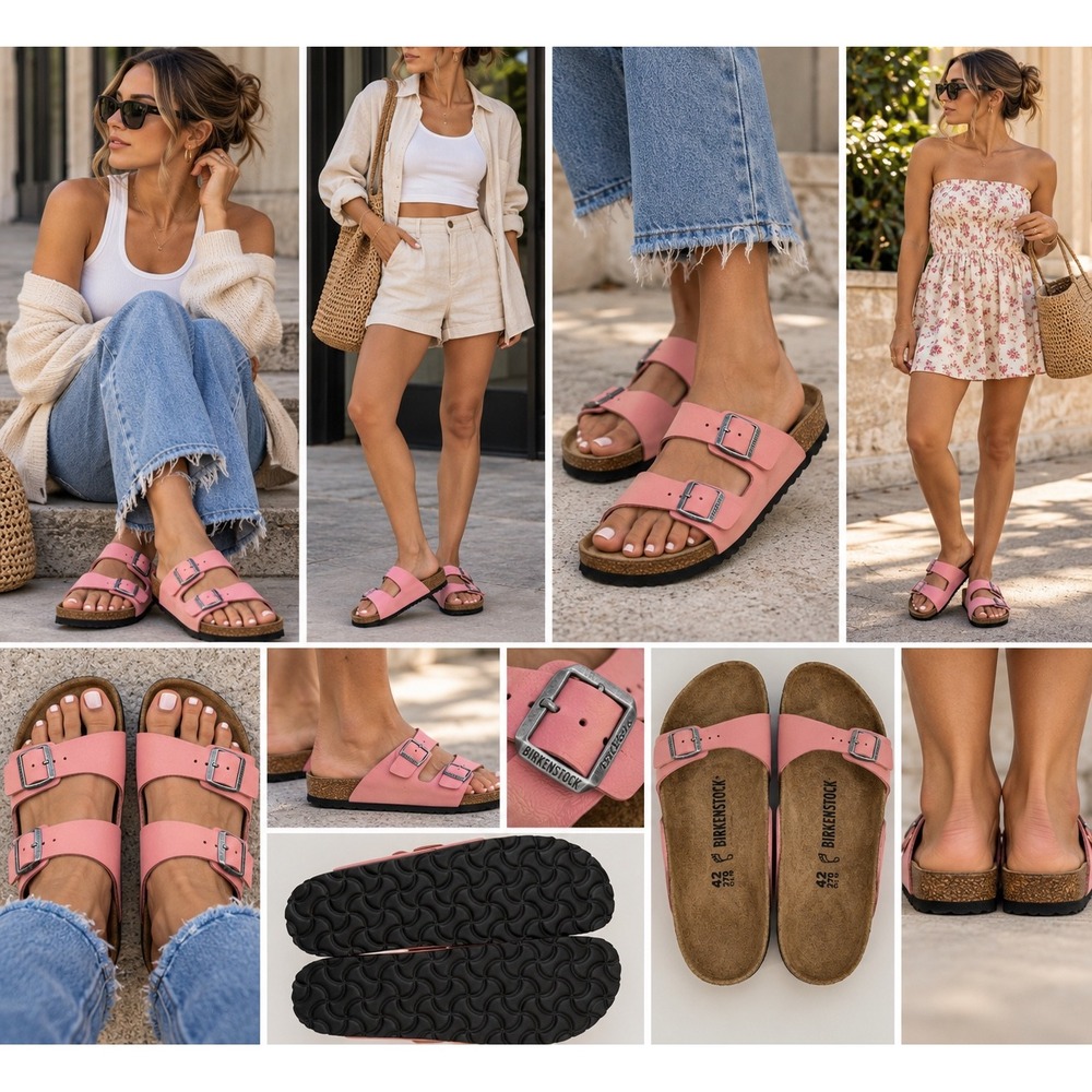 Birkenstock Arizona Pink Leather Double Strap Sandals EU 42 L11 M9
